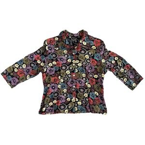 Vintage LOCO LINDO Women's Top Blouse Medium XL Colorful Retro Floral 3/4 Sleeve
